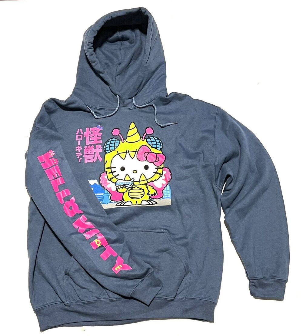 Hello Kitty Hoodie Adult sz L Sweatshirt Kaiju Monster Unicorn Costume Blue Pink